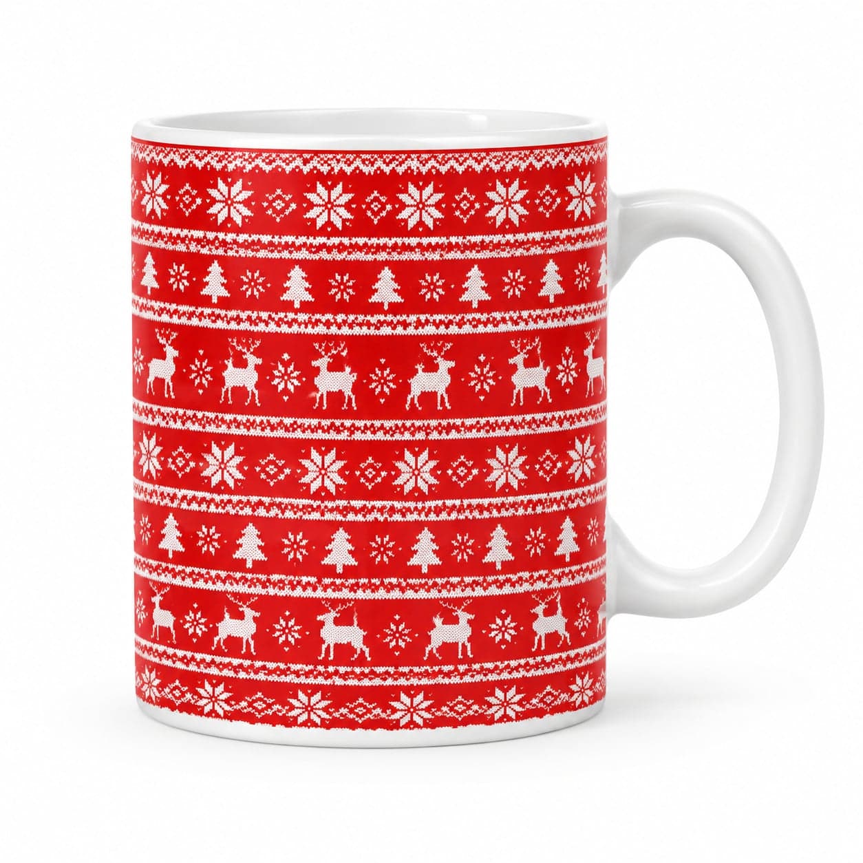 Nordic Knit Christmas Mug 11oz – Scandinavian Sweater Pattern Coffee Cup