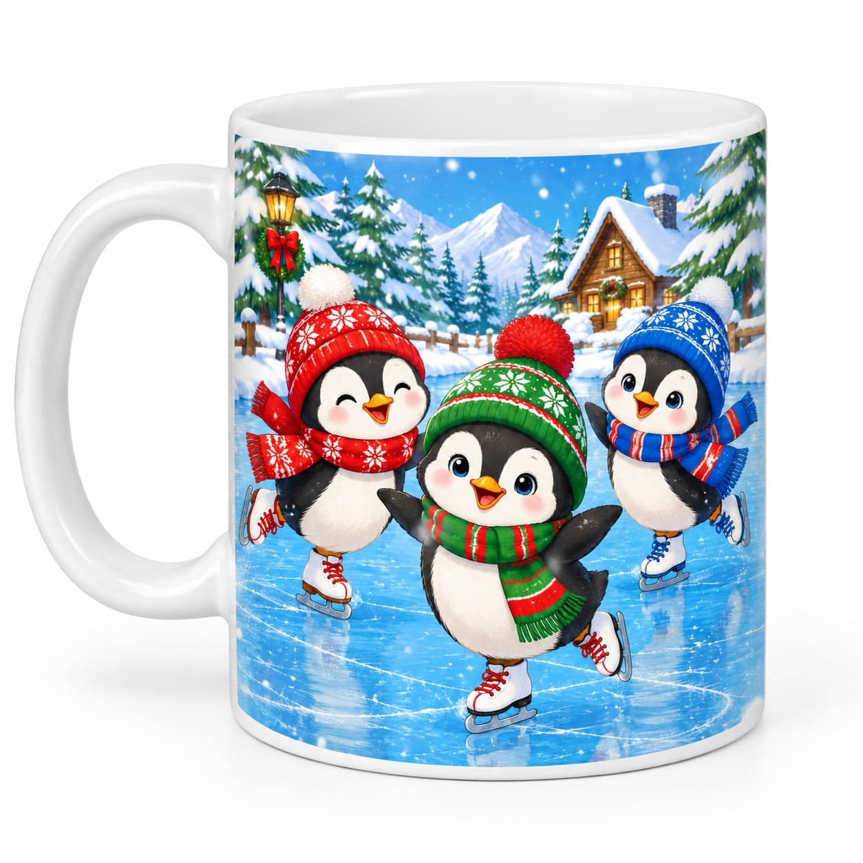 Penguins Ice Skating Christmas Mug 11oz – Cute Winter Coffee Cup – image 2