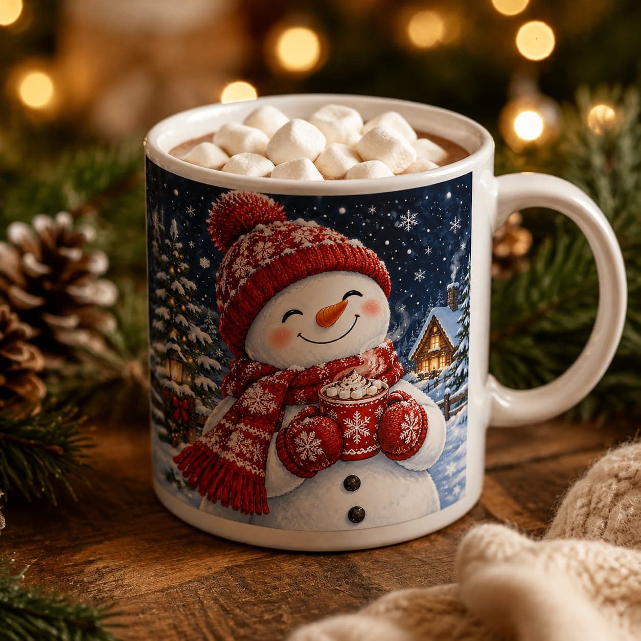Snowman Hot Cocoa Christmas Mug 11oz – Cozy Winter Coffee Cup – image 3