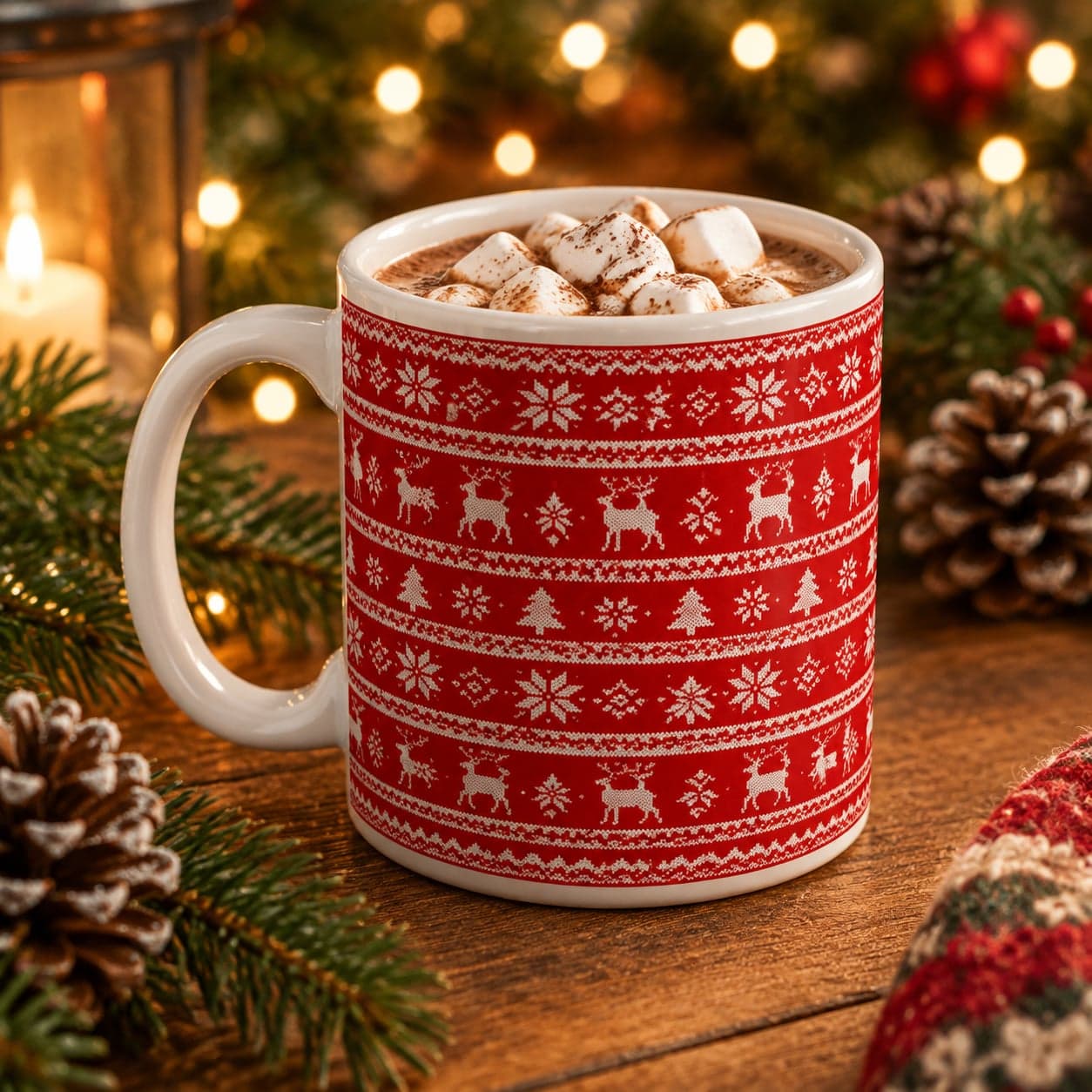 Nordic Knit Christmas Mug 11oz – Scandinavian Sweater Pattern Coffee Cup – image 3