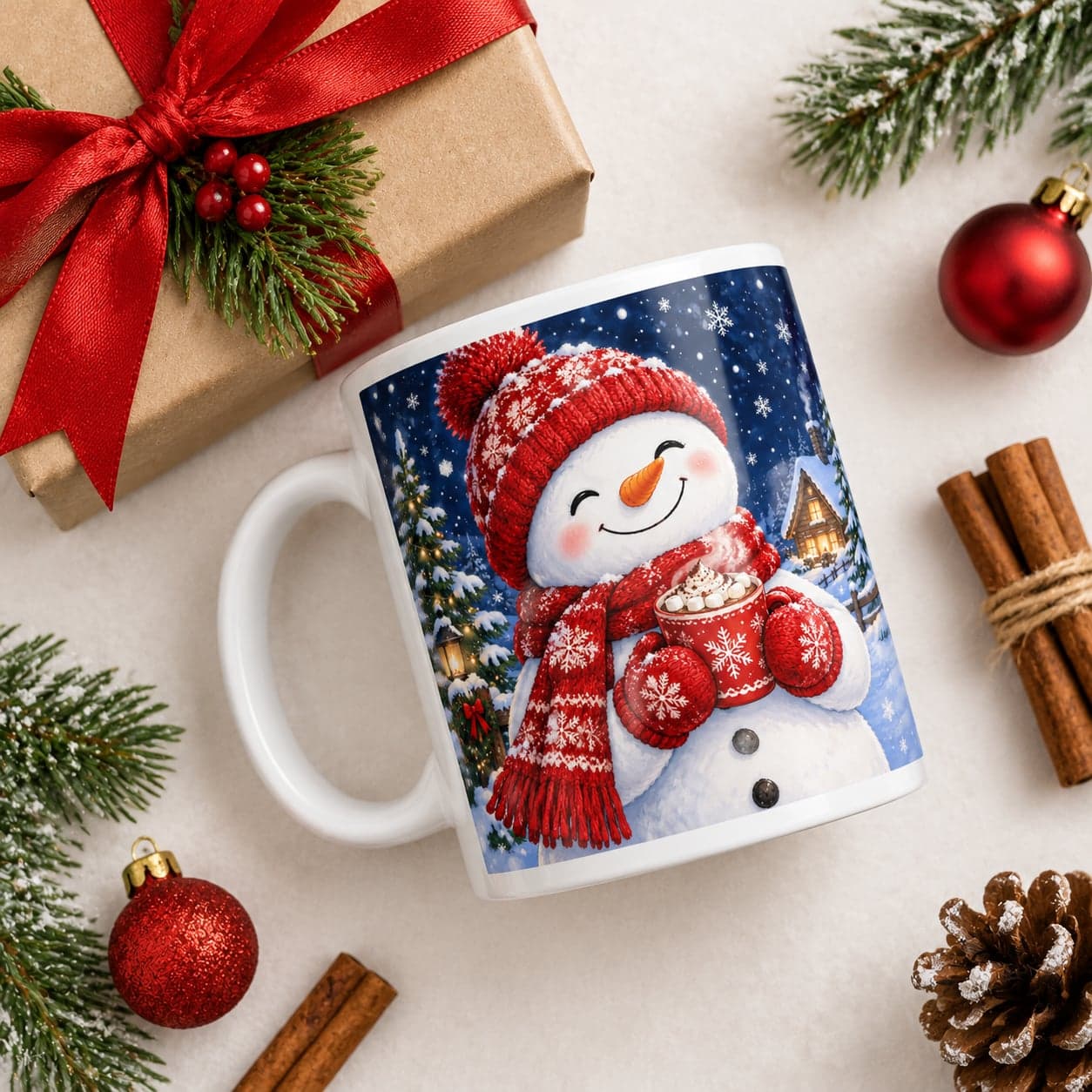Snowman Hot Cocoa Christmas Mug 11oz – Cozy Winter Coffee Cup – image 5