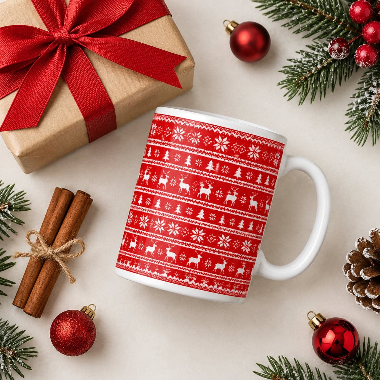 Nordic Knit Christmas Mug 11oz – Scandinavian Sweater Pattern Coffee Cup – image 5