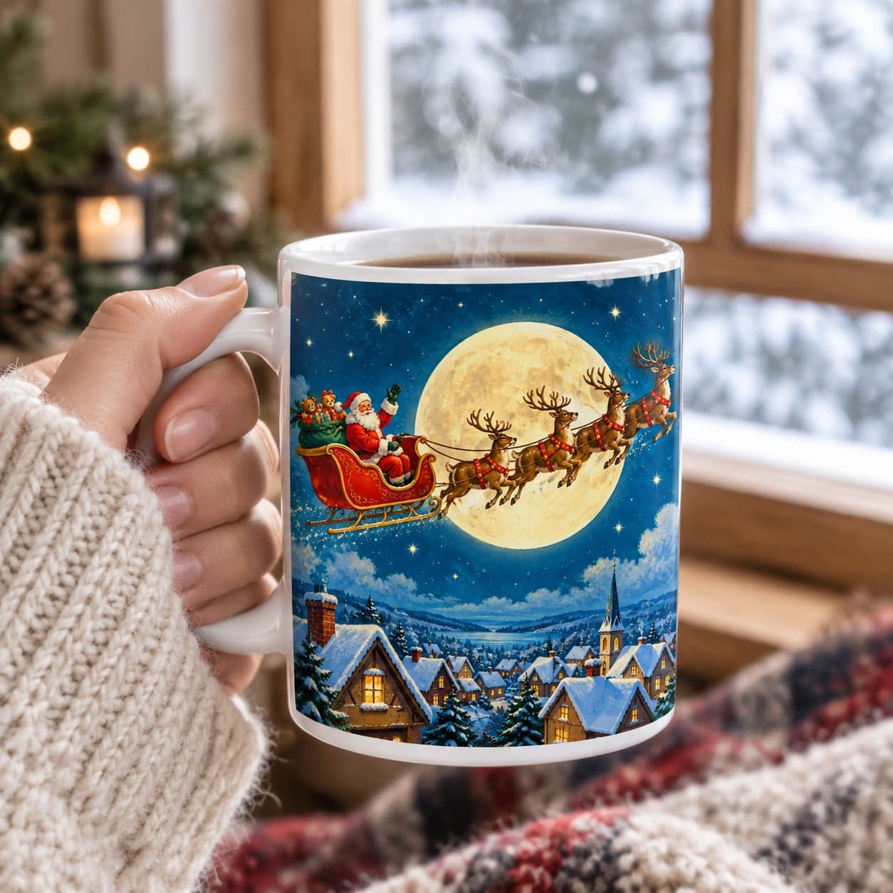 Vintage Santa Sleigh Christmas Mug 11oz – Retro Holiday Coffee Cup – image 4