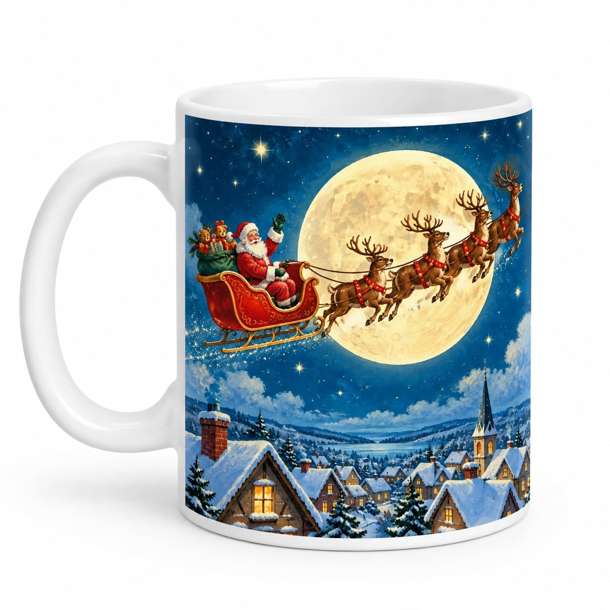 Vintage Santa Sleigh Christmas Mug 11oz – Retro Holiday Coffee Cup – image 2