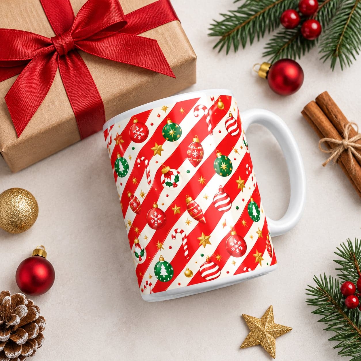 Candy Cane Ornaments Christmas Mug 11oz – Festive Holiday Coffee Cup – image 5