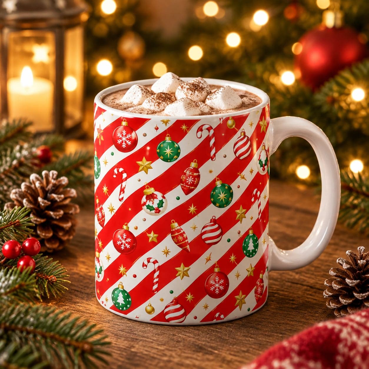 Candy Cane Ornaments Christmas Mug 11oz – Festive Holiday Coffee Cup – image 3