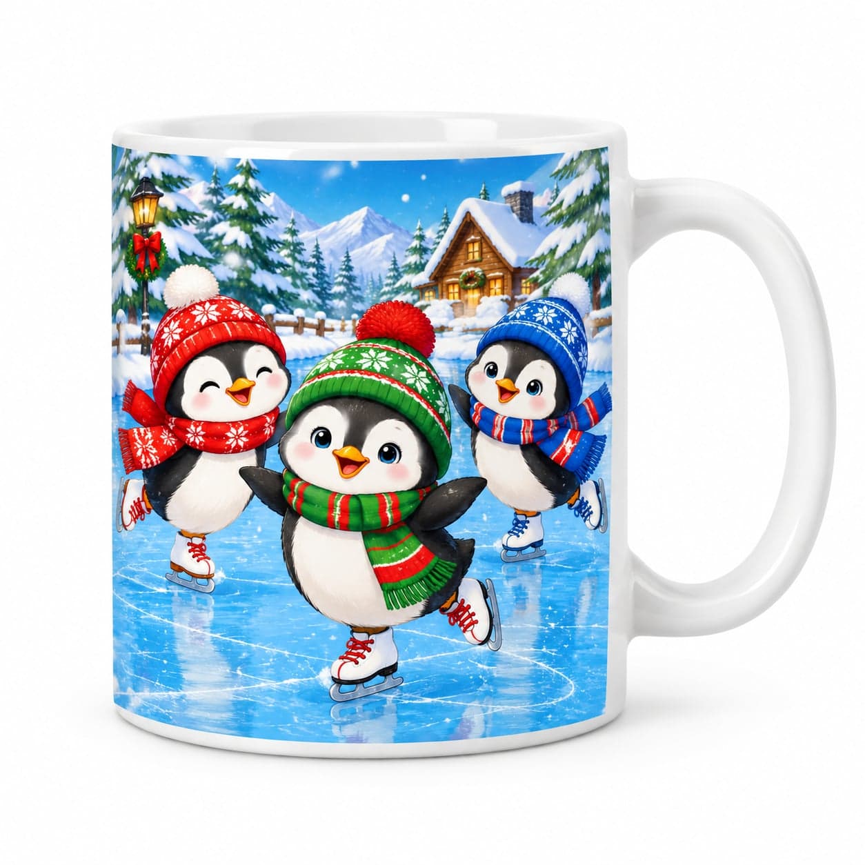 Penguins Ice Skating Christmas Mug 11oz – Cute Winter Coffee Cup