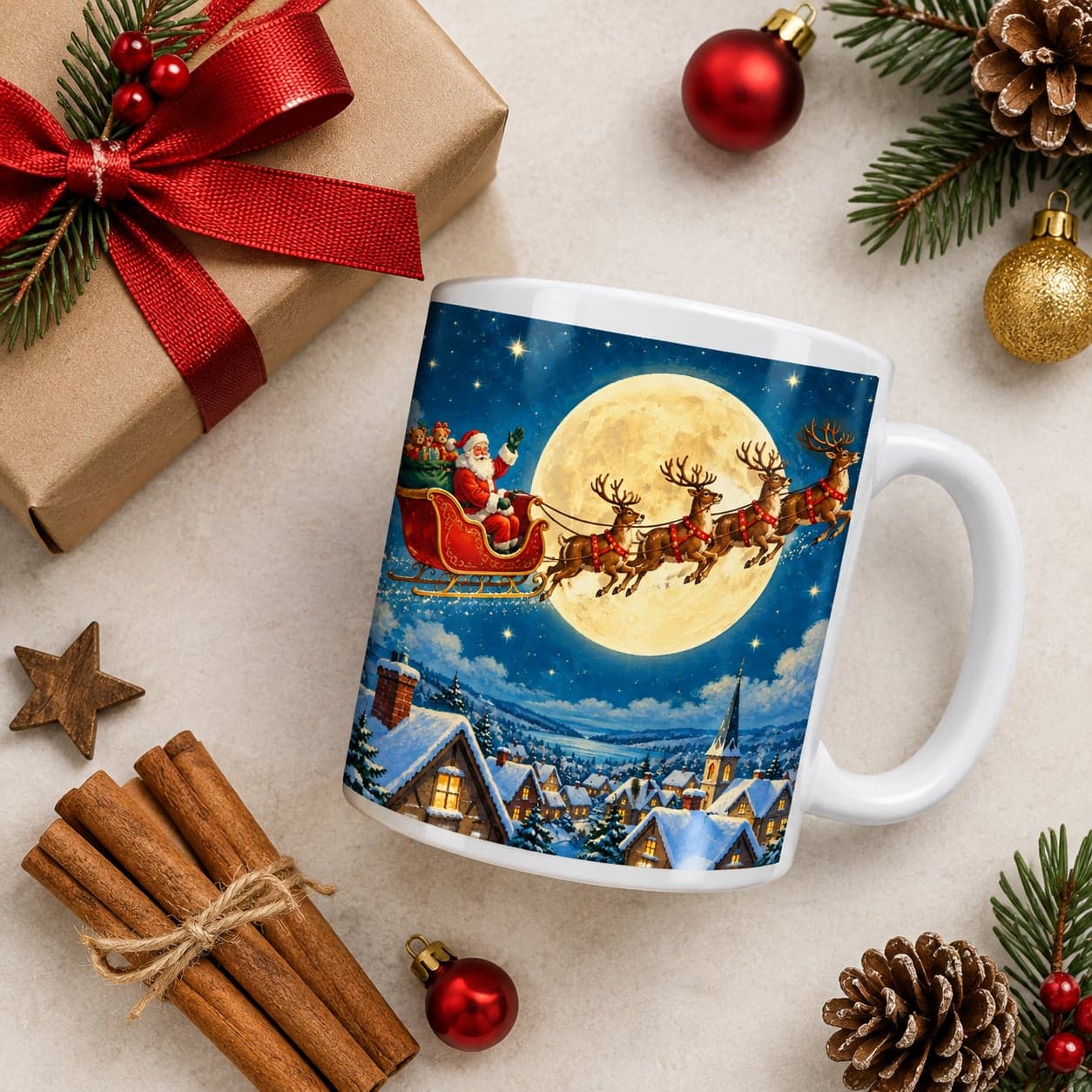 Vintage Santa Sleigh Christmas Mug 11oz – Retro Holiday Coffee Cup – image 5