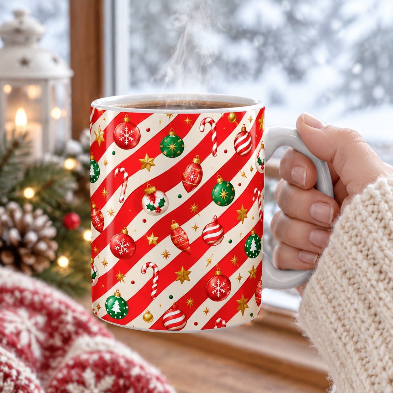 Candy Cane Ornaments Christmas Mug 11oz – Festive Holiday Coffee Cup – image 4