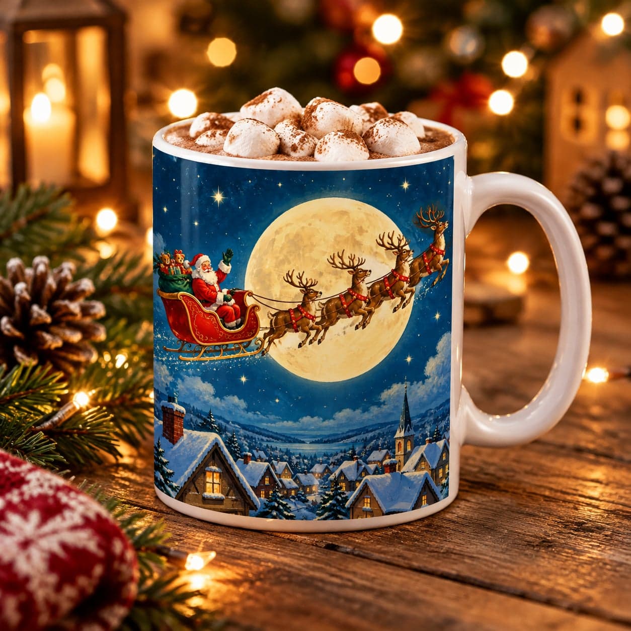 Vintage Santa Sleigh Christmas Mug 11oz – Retro Holiday Coffee Cup – image 3