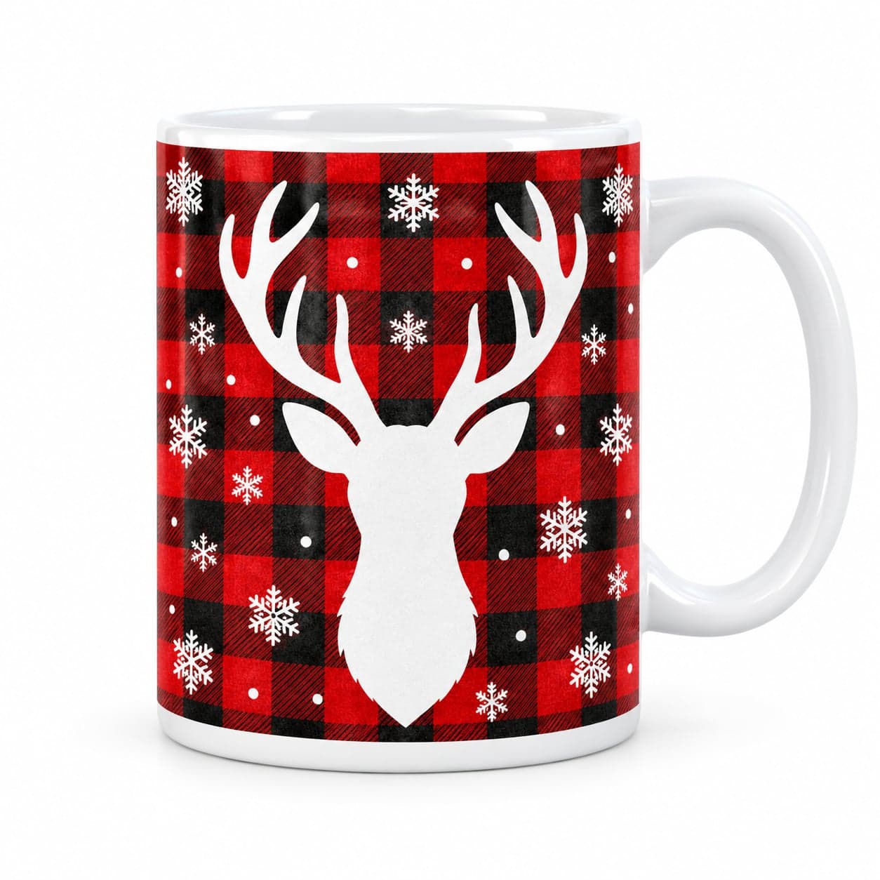 Reindeer Buffalo Plaid Christmas Mug 11oz – Rustic Farmhouse Coffee Cup