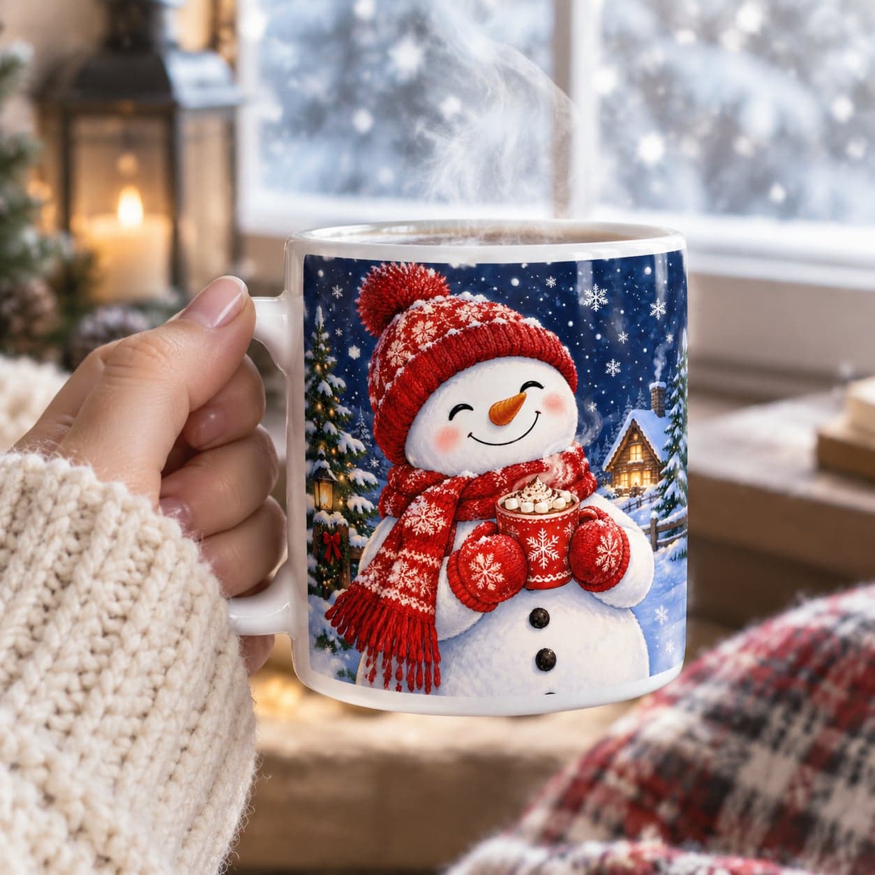 Snowman Hot Cocoa Christmas Mug 11oz – Cozy Winter Coffee Cup – image 4