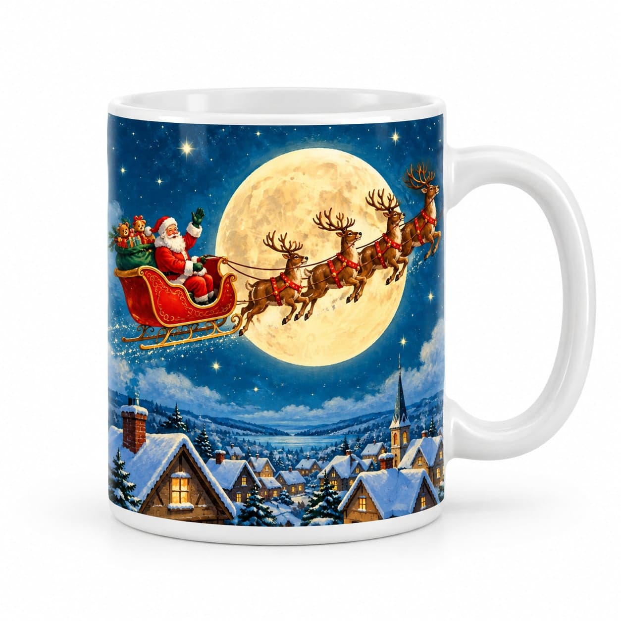 Vintage Santa Sleigh Christmas Mug 11oz – Retro Holiday Coffee Cup